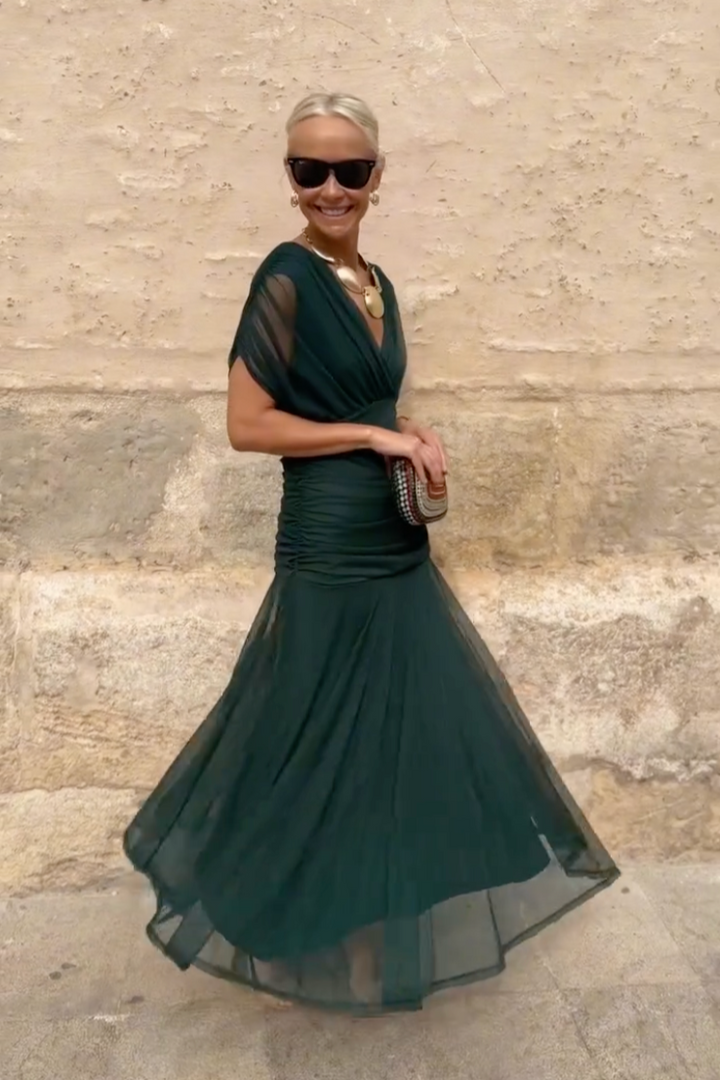 Maxi Kleid mit V-Ausschnitt und fließender Form