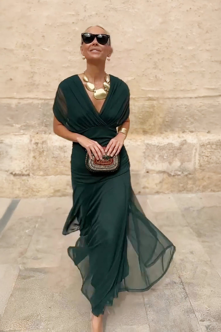 Maxi Kleid mit V-Ausschnitt und fließender Form