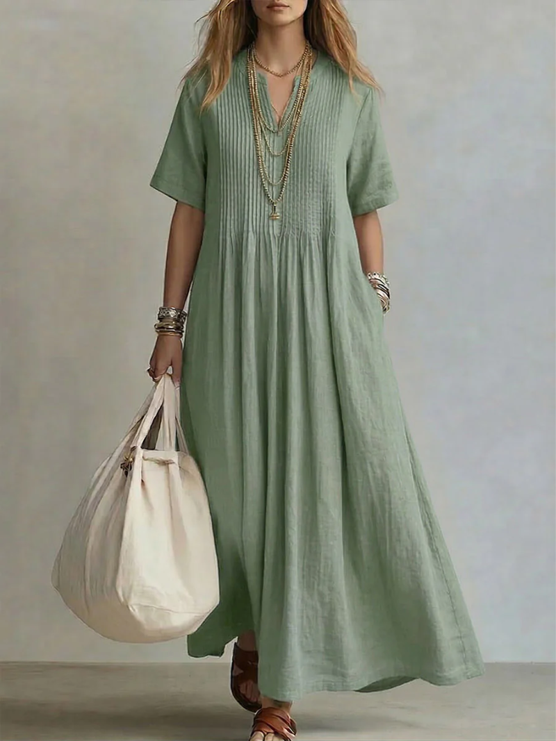 Maxikleid Mit V-Ausschnitt Und Kurzen Ärmeln