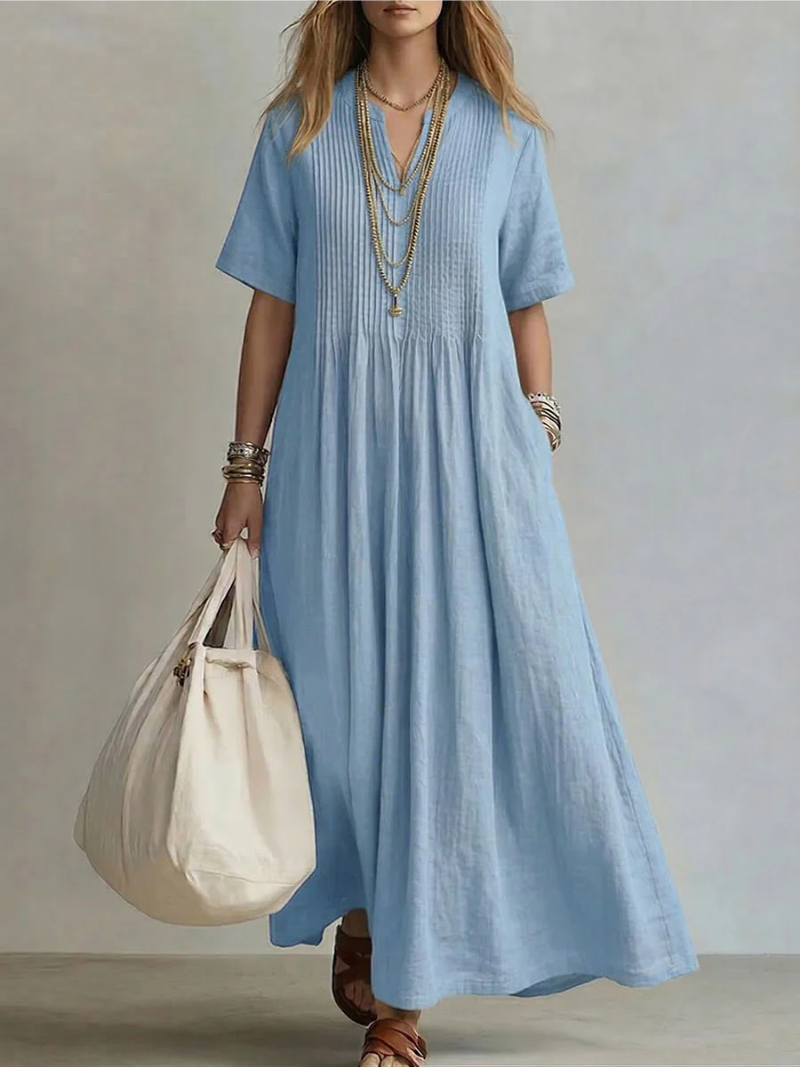 Maxikleid Mit V-Ausschnitt Und Kurzen Ärmeln