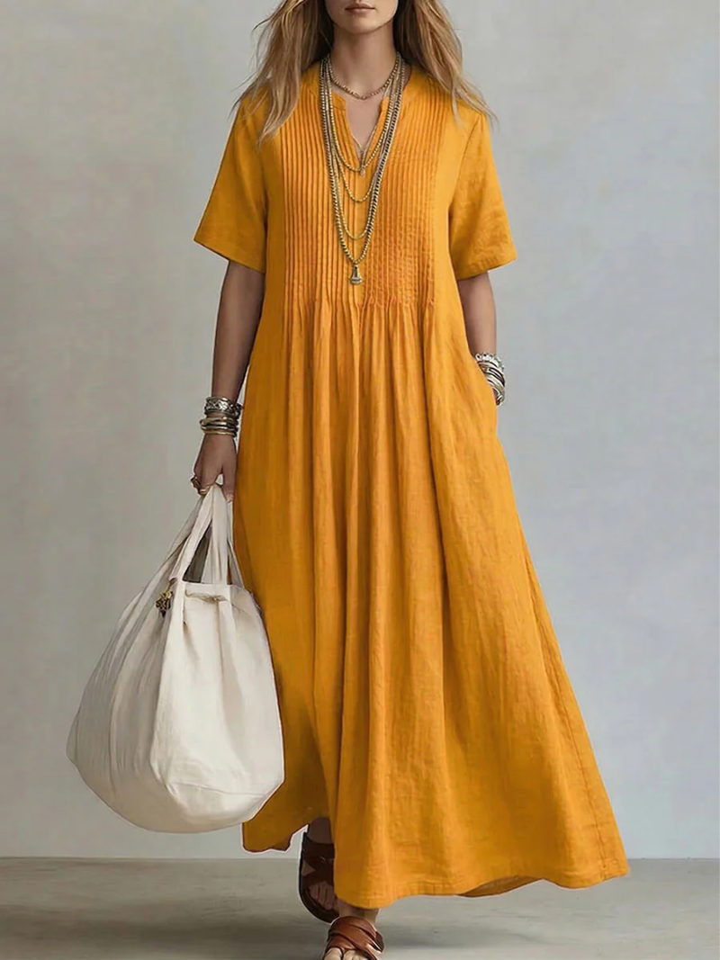Maxikleid Mit V-Ausschnitt Und Kurzen Ärmeln