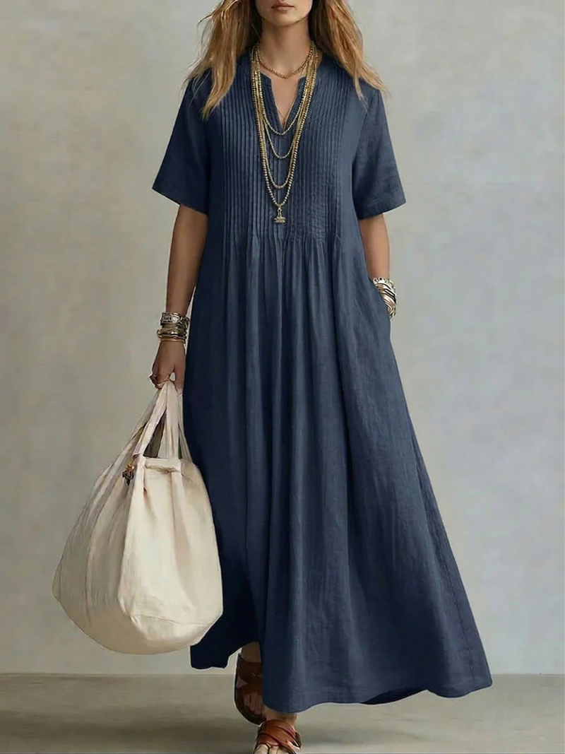 Maxikleid Mit V-Ausschnitt Und Kurzen Ärmeln