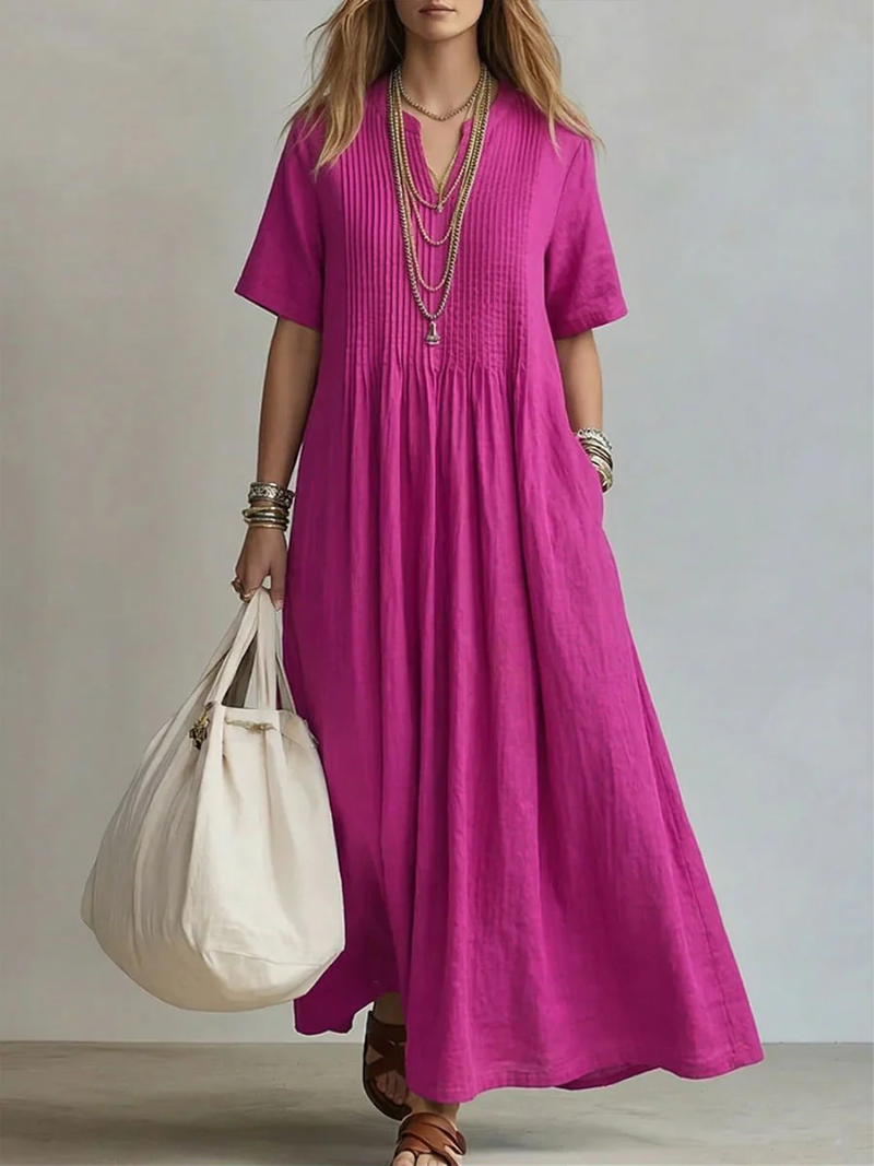Maxikleid Mit V-Ausschnitt Und Kurzen Ärmeln