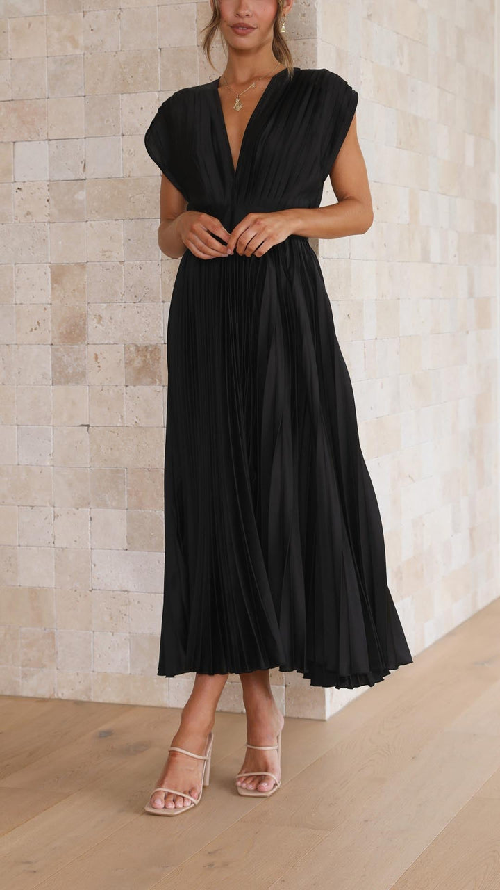 Maxikleid mit Falten und V Ausschnitt