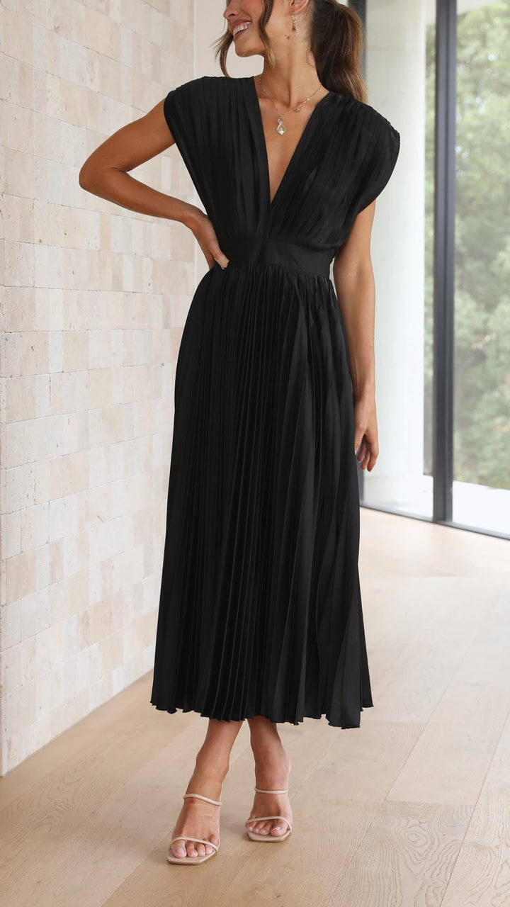Maxikleid mit Falten und V Ausschnitt