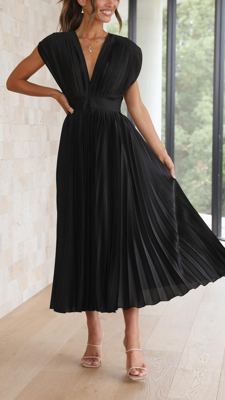 Maxikleid mit Falten und V Ausschnitt