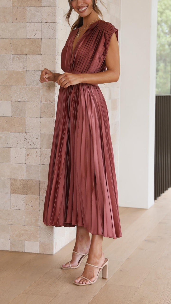 Maxikleid mit Falten und V Ausschnitt