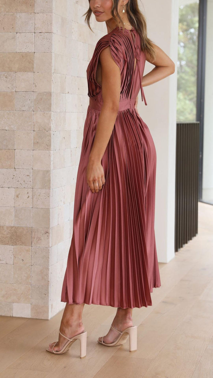 Maxikleid mit Falten und V Ausschnitt