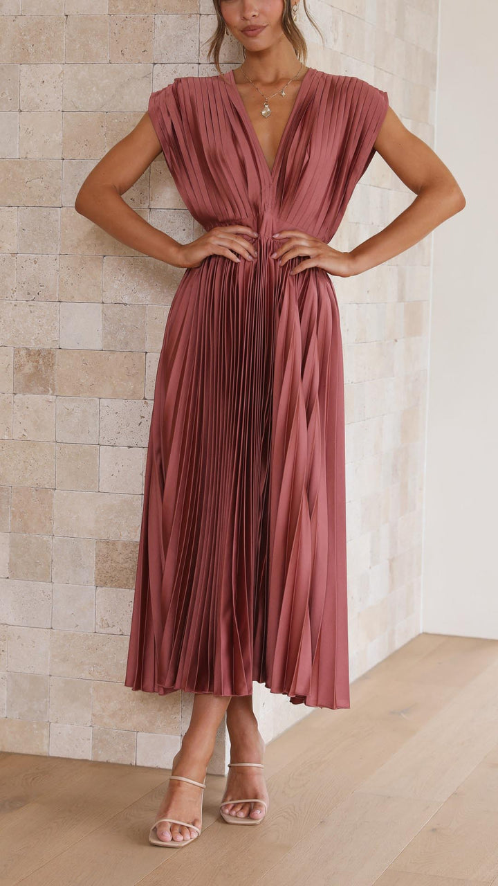 Maxikleid mit Falten und V Ausschnitt