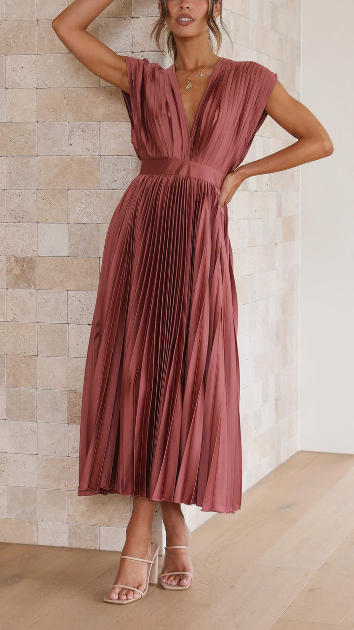 Maxikleid mit Falten und V Ausschnitt