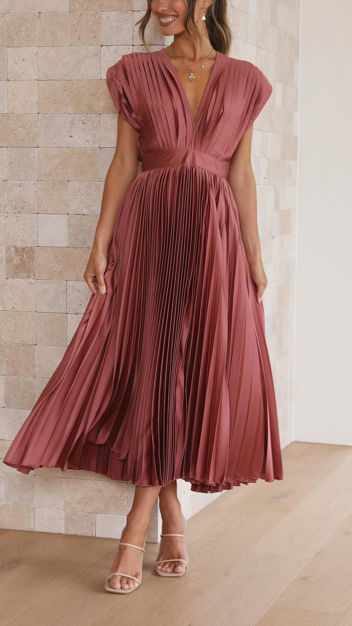 Maxikleid mit Falten und V Ausschnitt