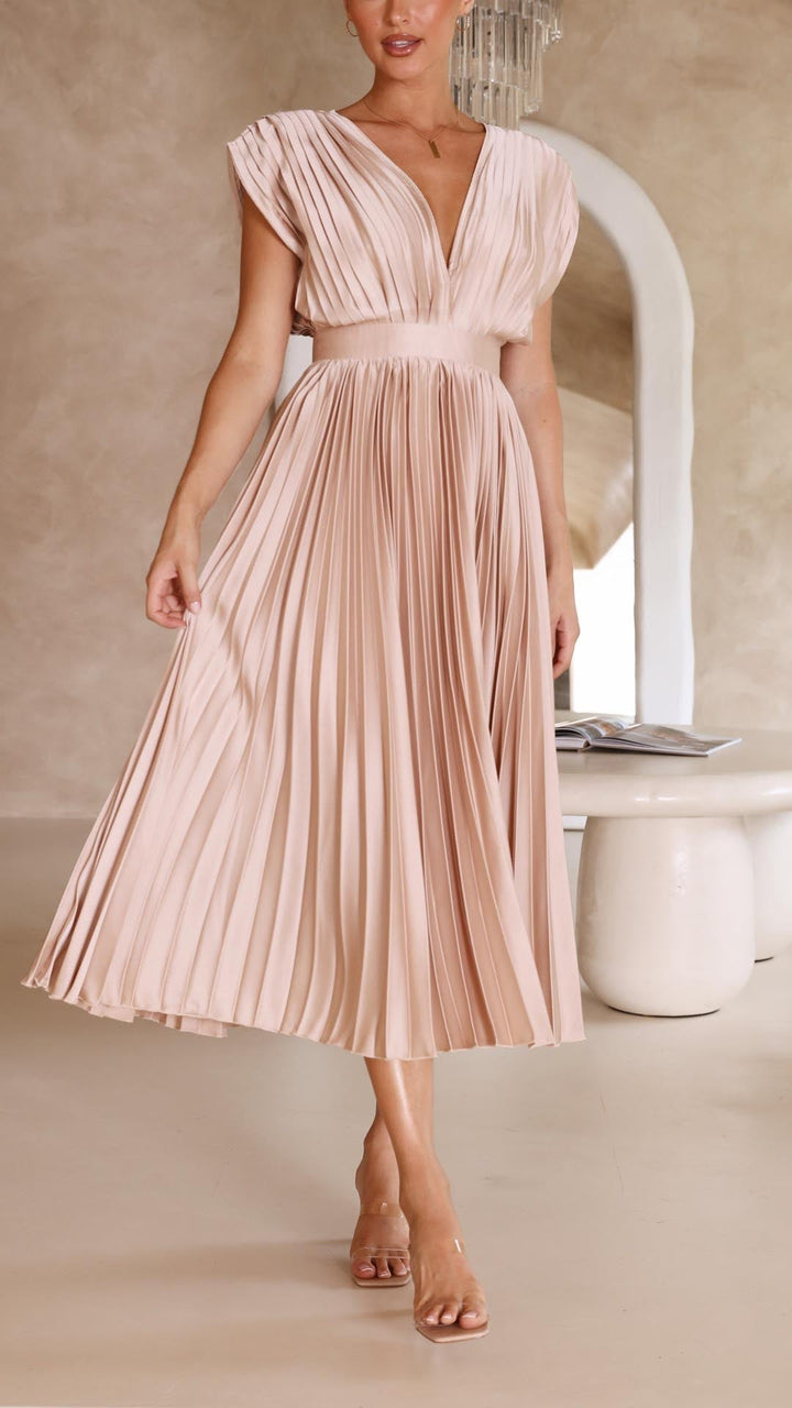 Maxikleid mit Falten und V Ausschnitt