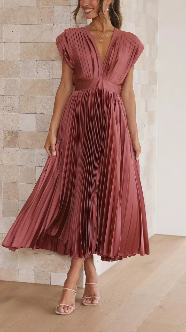 Maxikleid mit Falten und V Ausschnitt