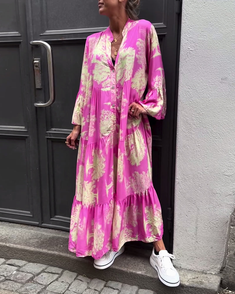 Maxikleid mit Muster und weiten Ärmeln