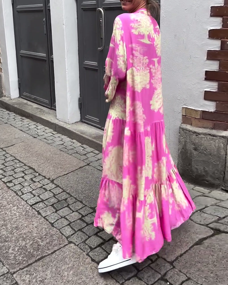 Maxikleid mit Muster und weiten Ärmeln