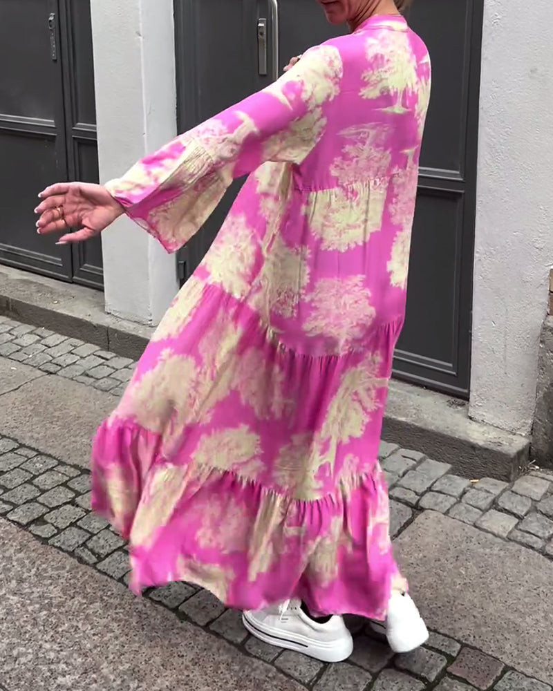 Maxikleid mit Muster und weiten Ärmeln