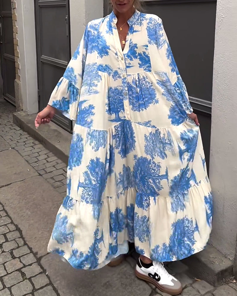 Maxikleid mit Muster und weiten Ärmeln