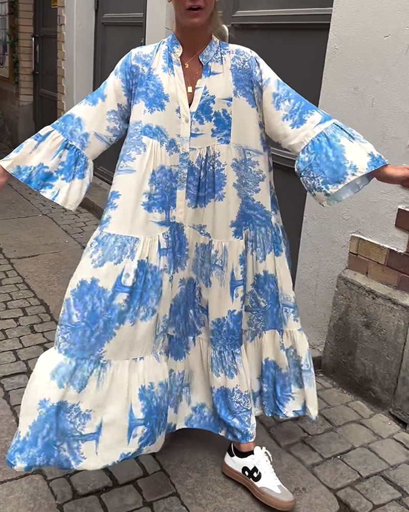 Maxikleid mit Muster und weiten Ärmeln