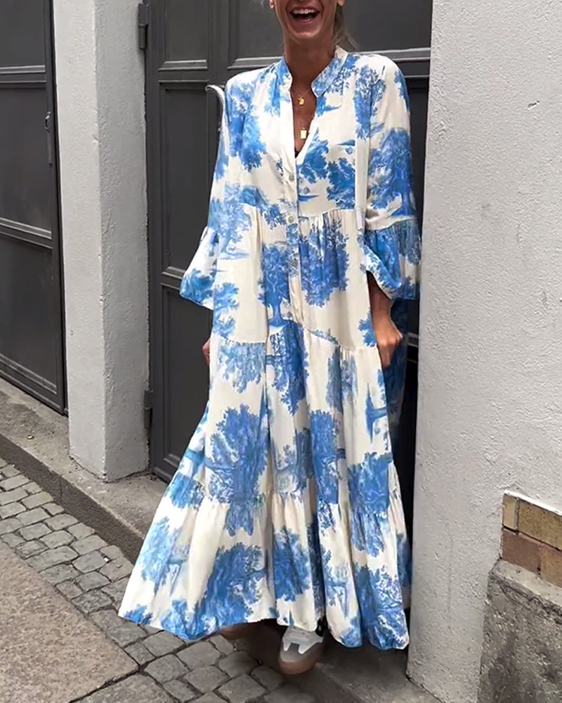 Maxikleid mit Muster und weiten Ärmeln