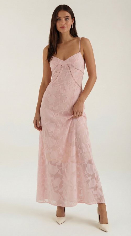 Maxikleid mit feinem Muster und schmalen Trägern