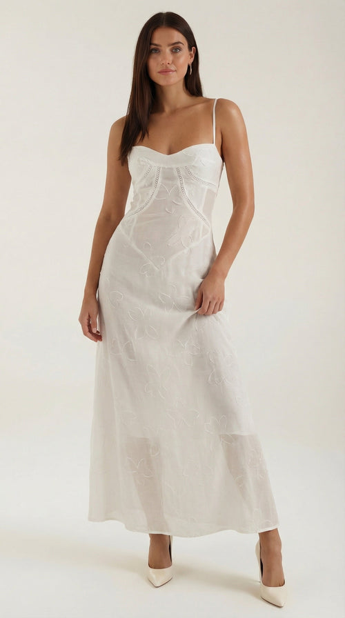 Maxikleid mit feinem Muster und schmalen Trägern