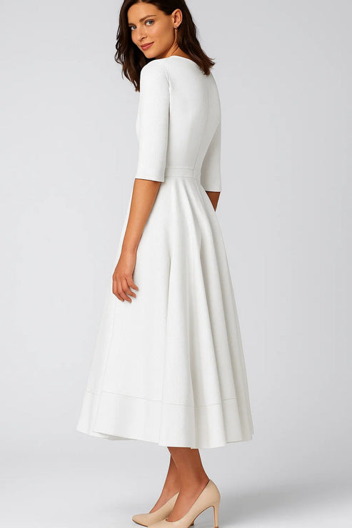 Midi Kleid mit V Ausschnitt und Dreiviertel Ärmeln