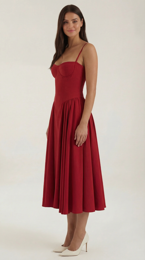 Midikleid mit Korsettform und schmalen Trägern