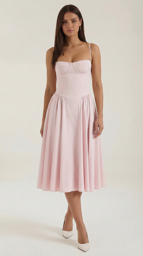 Midikleid mit Korsettform und schmalen Trägern