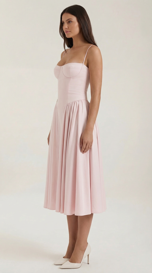 Midikleid mit Korsettform und schmalen Trägern