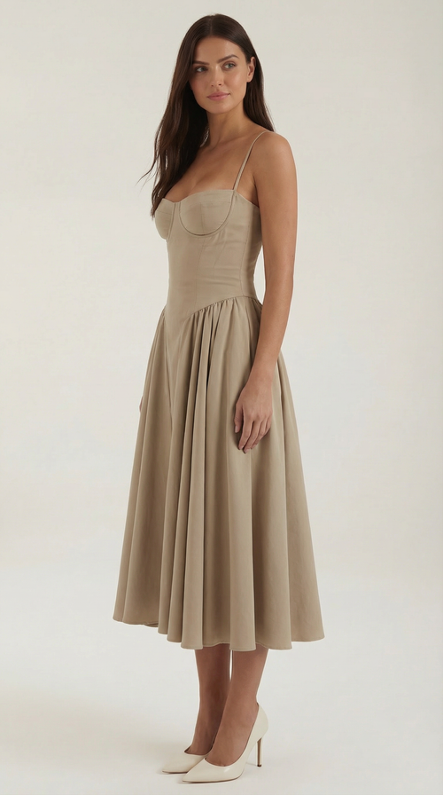 Midikleid mit Korsettform und schmalen Trägern