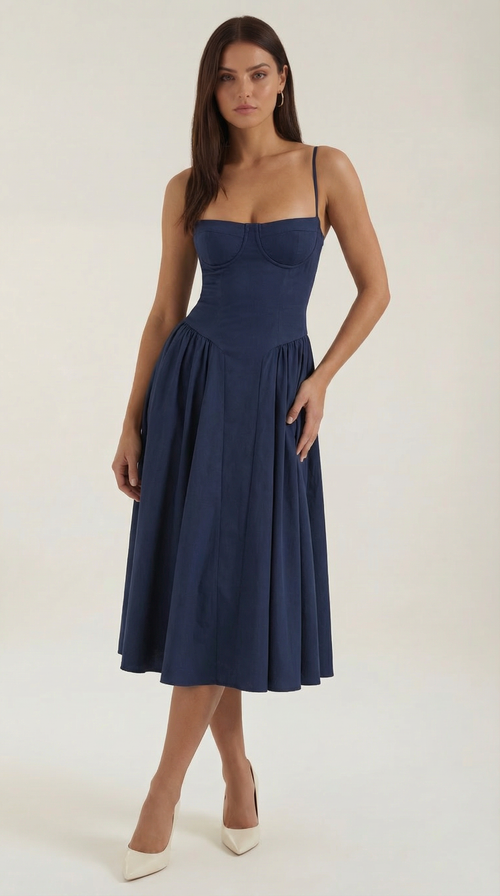 Midikleid mit Korsettform und schmalen Trägern