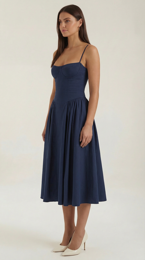 Midikleid mit Korsettform und schmalen Trägern