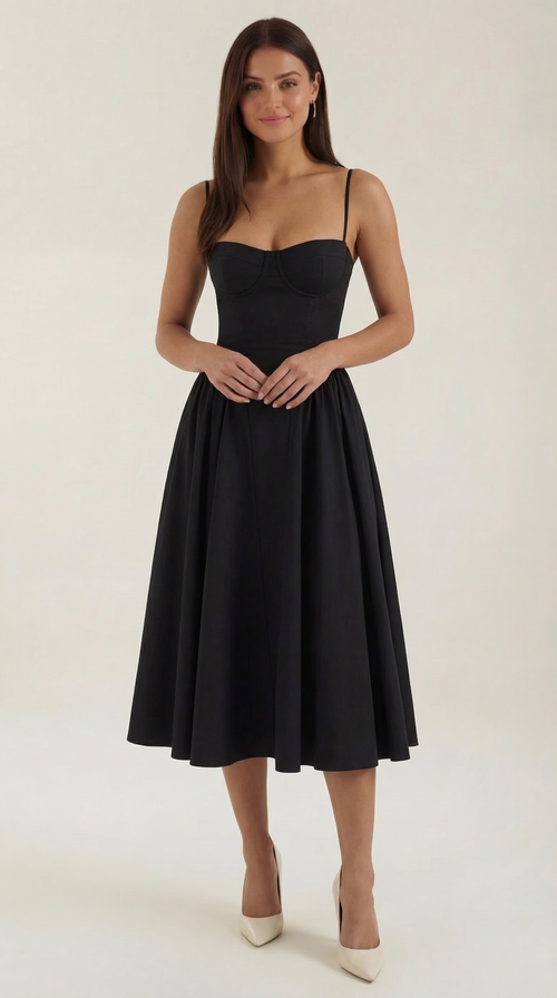 Midikleid mit Korsettform und schmalen Trägern