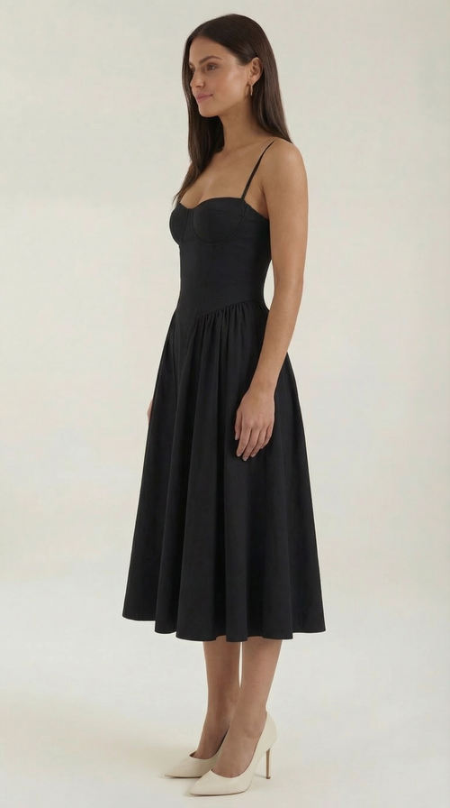 Midikleid mit Korsettform und schmalen Trägern