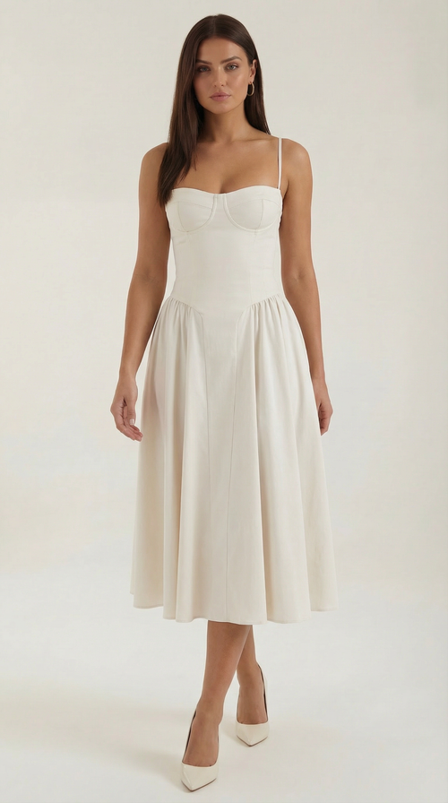 Midikleid mit Korsettform und schmalen Trägern