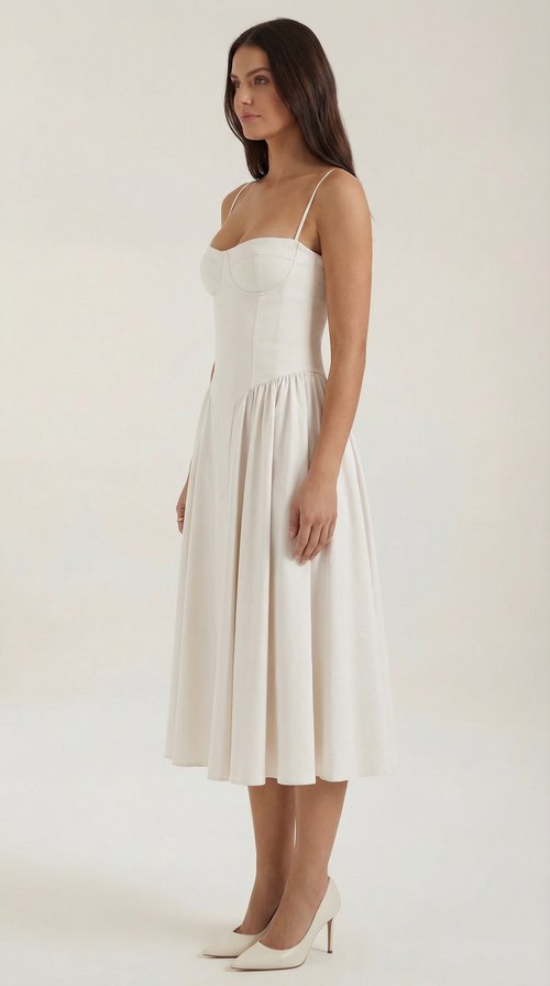 Midikleid mit Korsettform und schmalen Trägern
