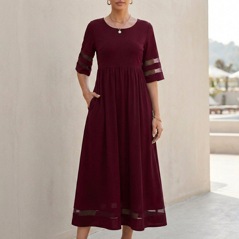 Midikleid mit rundem Ausschnitt und Dreiviertelärmeln