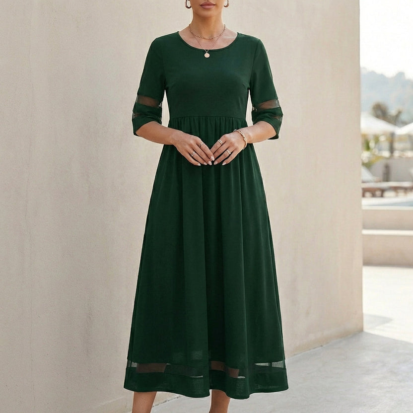 Midikleid mit rundem Ausschnitt und Dreiviertelärmeln