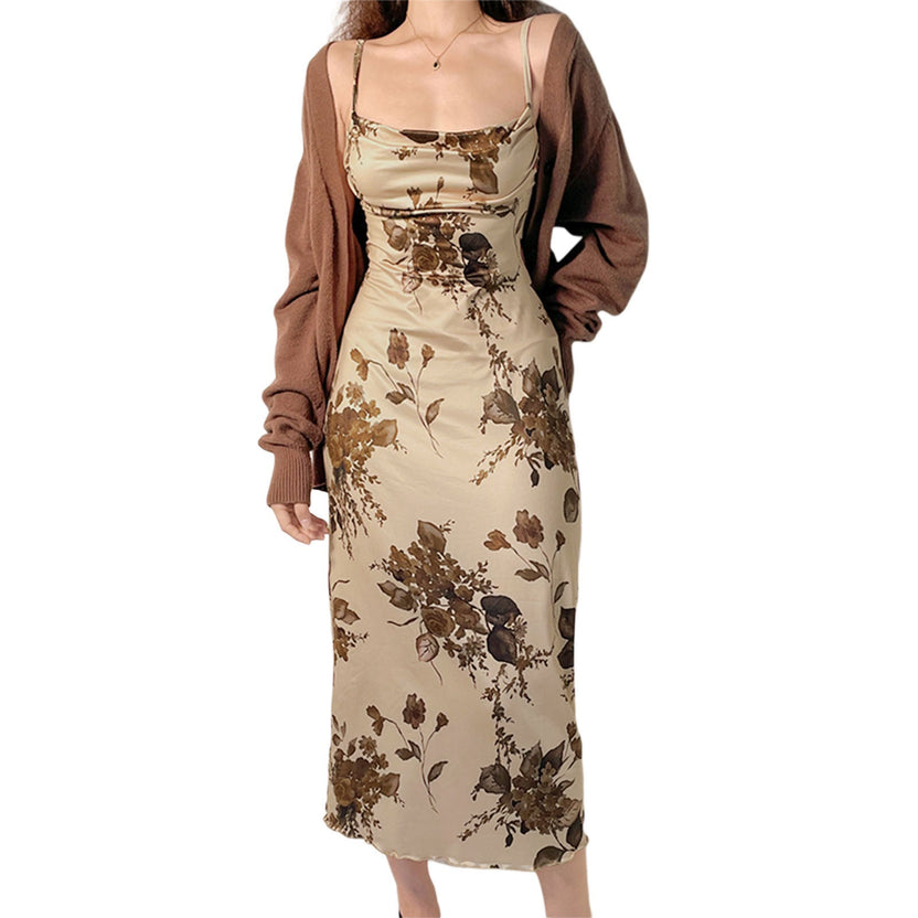 Blumenkleid mit lockerem Wasserfallausschnitt