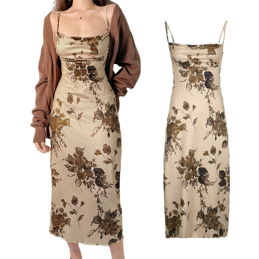 Blumenkleid mit lockerem Wasserfallausschnitt