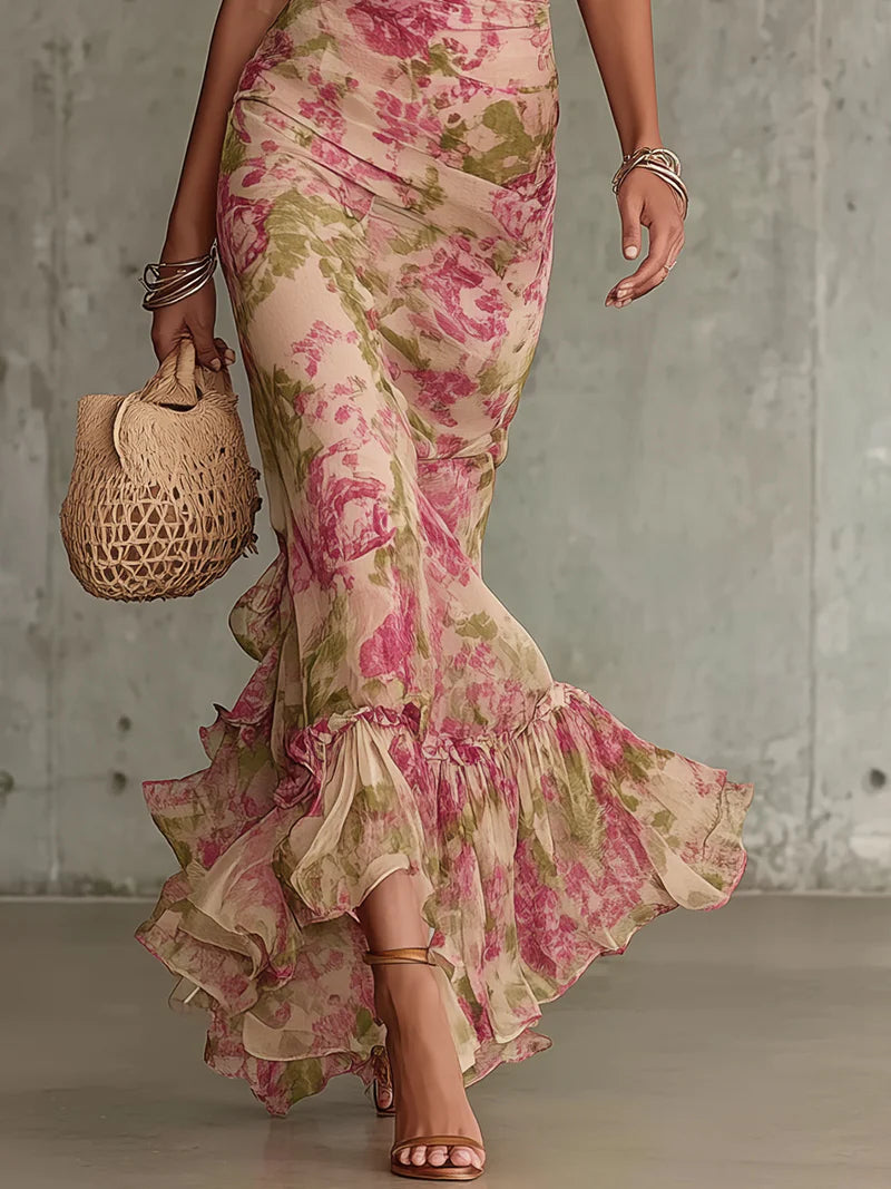 Romantisches Maxikleid mit Puffärmeln und Rüschen
