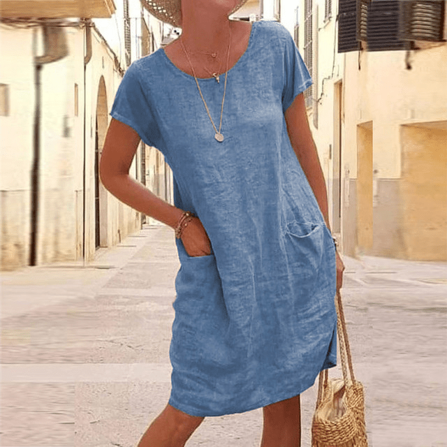 Sommer Kleid mit kurzen Ärmeln und Taschen
