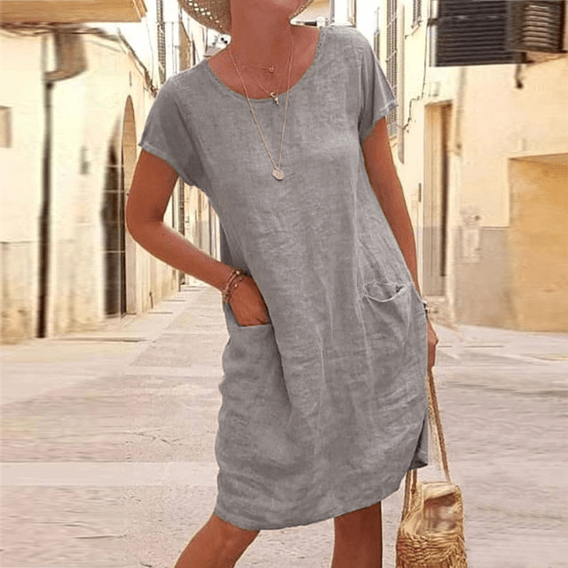 Sommer Kleid mit kurzen Ärmeln und Taschen