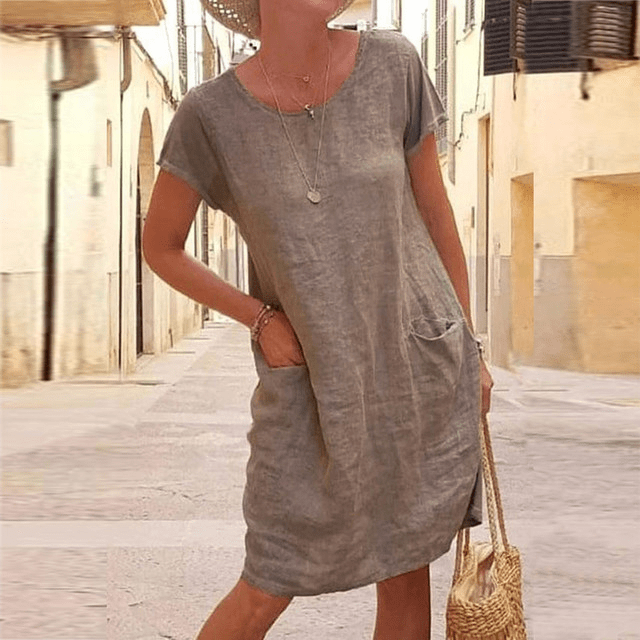 Sommer Kleid mit kurzen Ärmeln und Taschen
