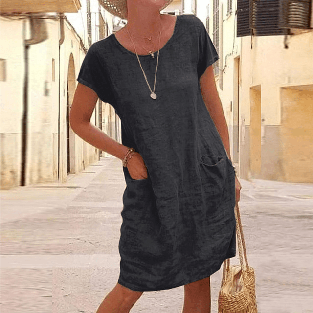 Sommer Kleid mit kurzen Ärmeln und Taschen