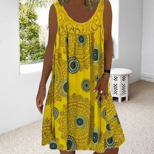 Sommer Kleid ohne Ärmel mit Rundhals Muster