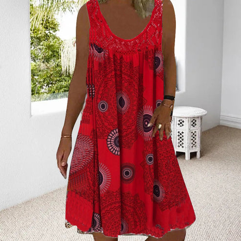 Sommer Kleid ohne Ärmel mit Rundhals Muster