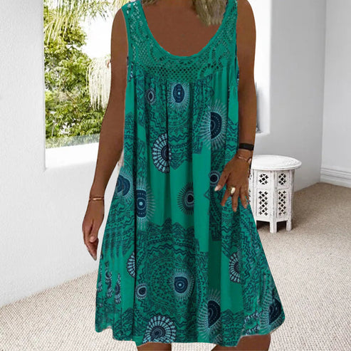 Sommer Kleid ohne Ärmel mit Rundhals Muster