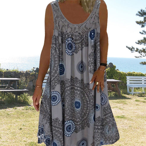 Sommer Kleid ohne Ärmel mit Rundhals Muster