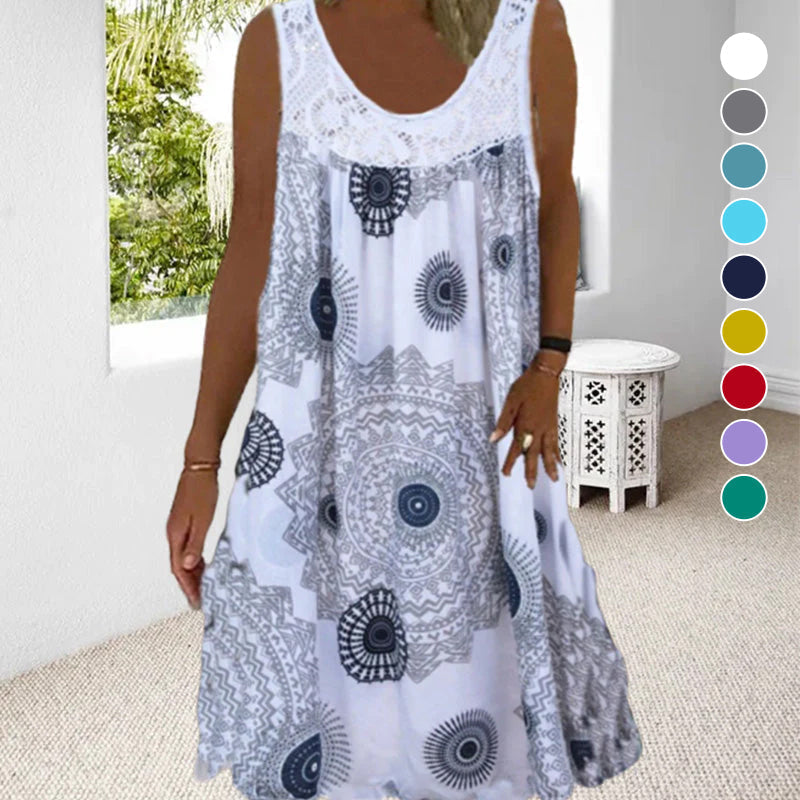 Sommer Kleid ohne Ärmel mit Rundhals Muster